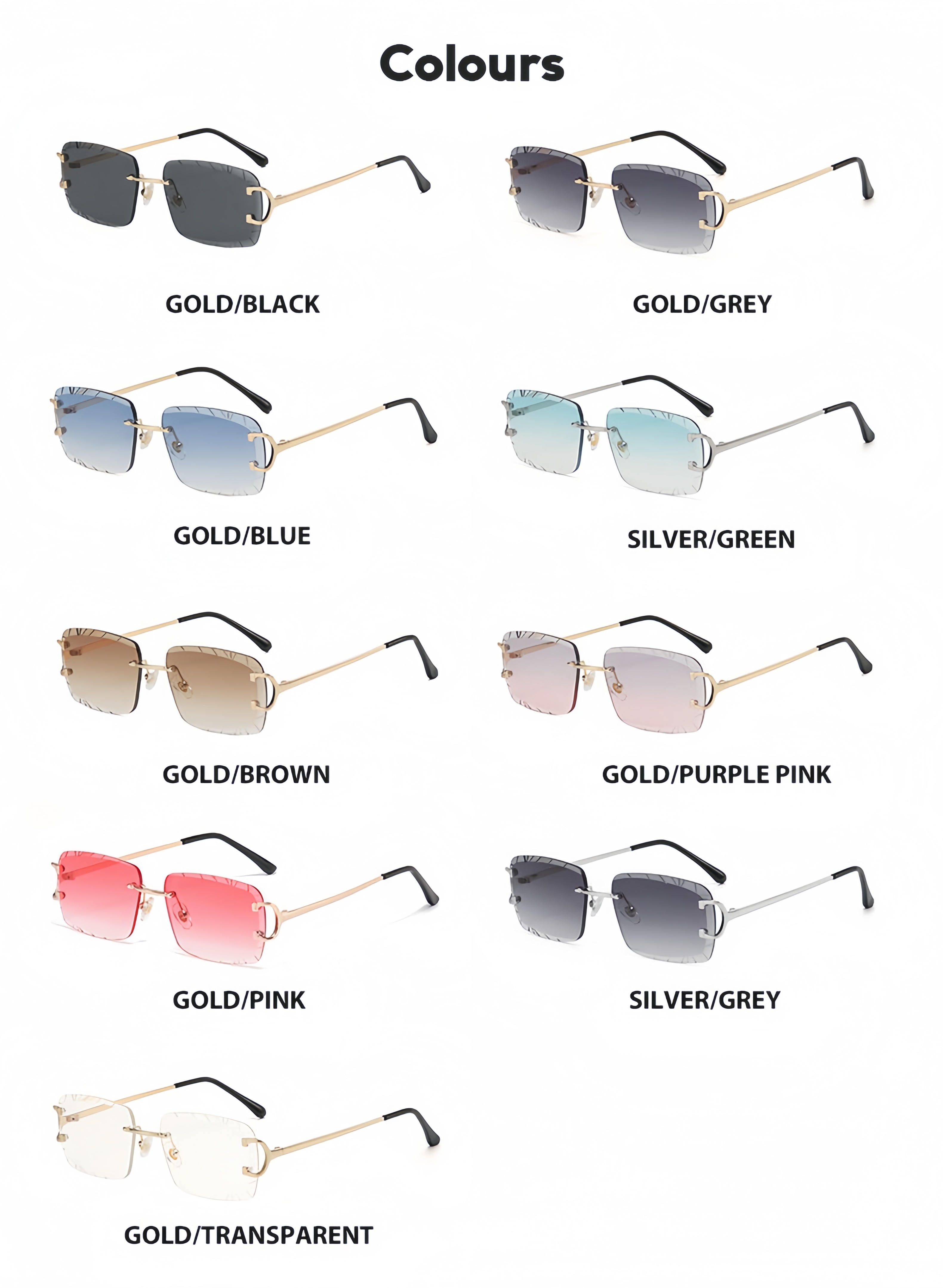 OEM ODM Mental Luxury Men's Rimless Sunglasses Fashion Colorful Square Polarized Lenses Wholesale UV400 Eyeglasses Unisex