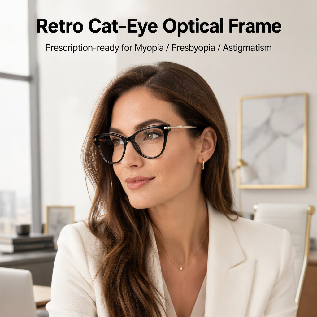 Cat Eye Optical Eyeglasses Frames Acetate Metal Temple Prescription Ready Custom Logo OEM Wholesale 52 16 142