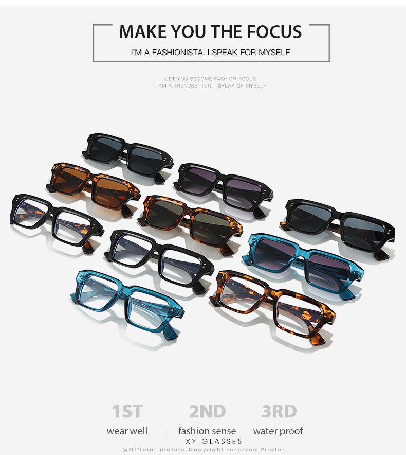 Vintage Classic Retro Square Rectangular Acetate Thick Frame Metal Decoration Rivets UV400 Driving Fashion Luxury Men Sunglasses