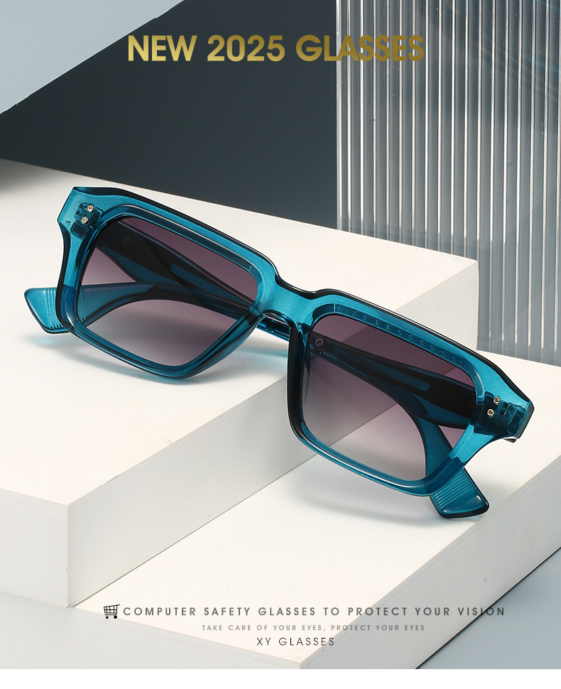Vintage Classic Retro Square Rectangular Acetate Thick Frame Metal Decoration Rivets UV400 Driving Fashion Luxury Men Sunglasses