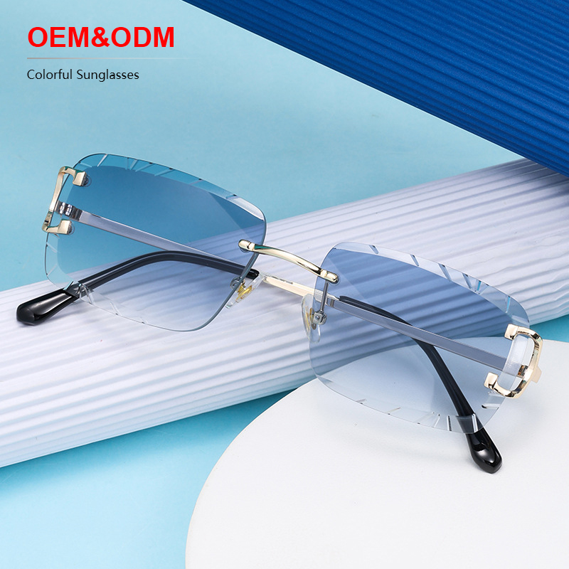 OEM ODM Mental Luxury Men's Rimless Sunglasses Fashion Colorful Square Polarized Lenses Wholesale UV400 Eyeglasses Unisex