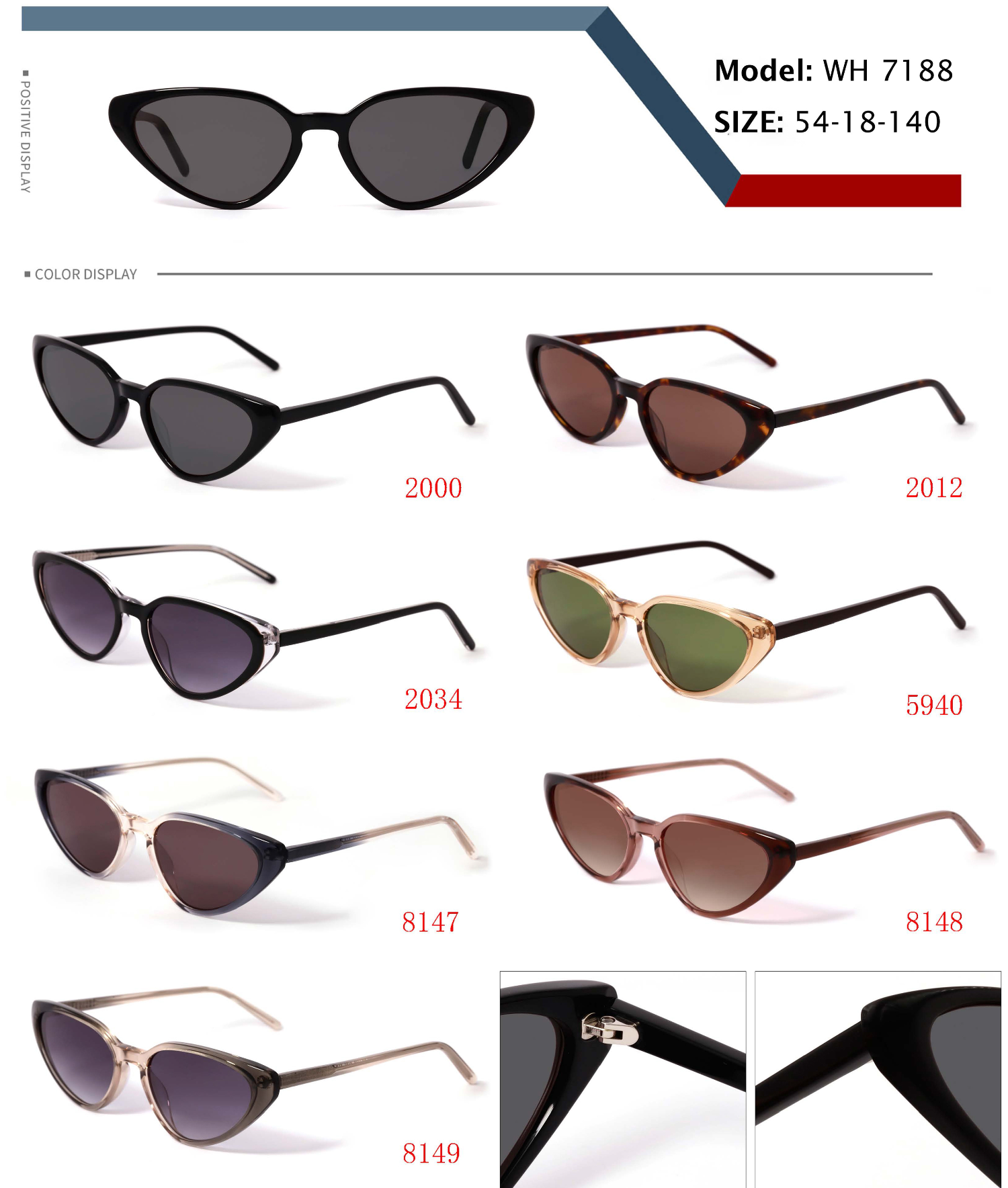 Cat Eye Acetate Sunglasses Frame Imported Acetate Custom Logo OEM ODM Wholesale Bulk Supply Assorted Colors