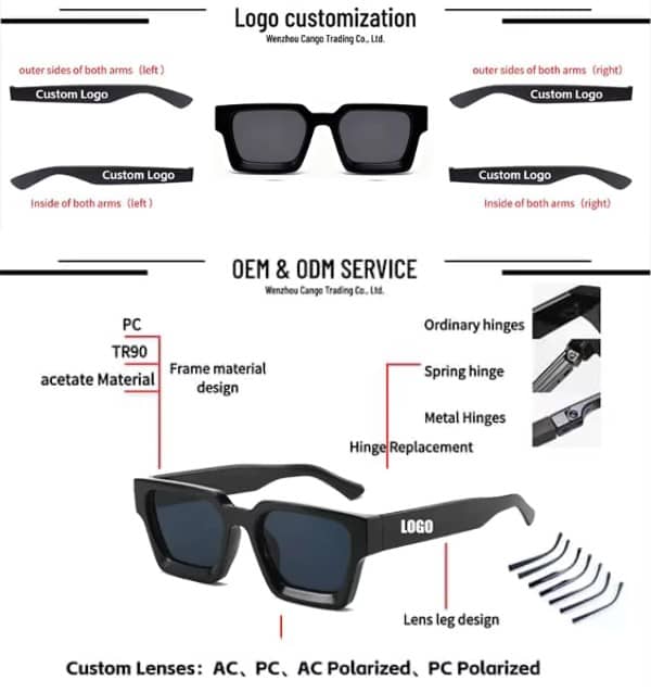 Custom Square Rectangular Sunglasses Women OEM ODM Logo UV400 PC Frame Low MOQ Factory Wholesale
