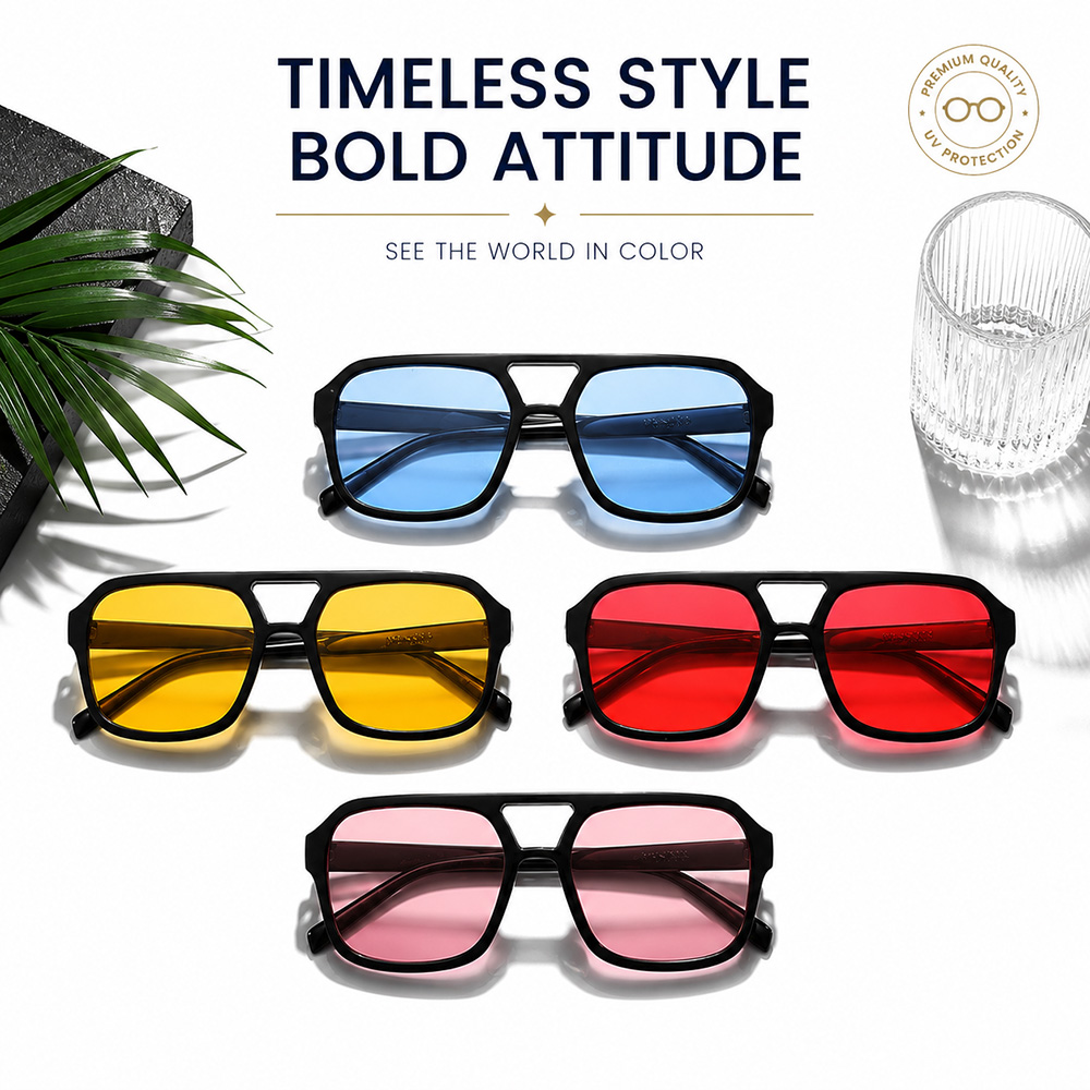 Wholesale Vintage Double Bridge Pilot Sunglasses for Women Men Square Aviation Frame Tinted Color Lens UV400 PC Custom Logo OEM