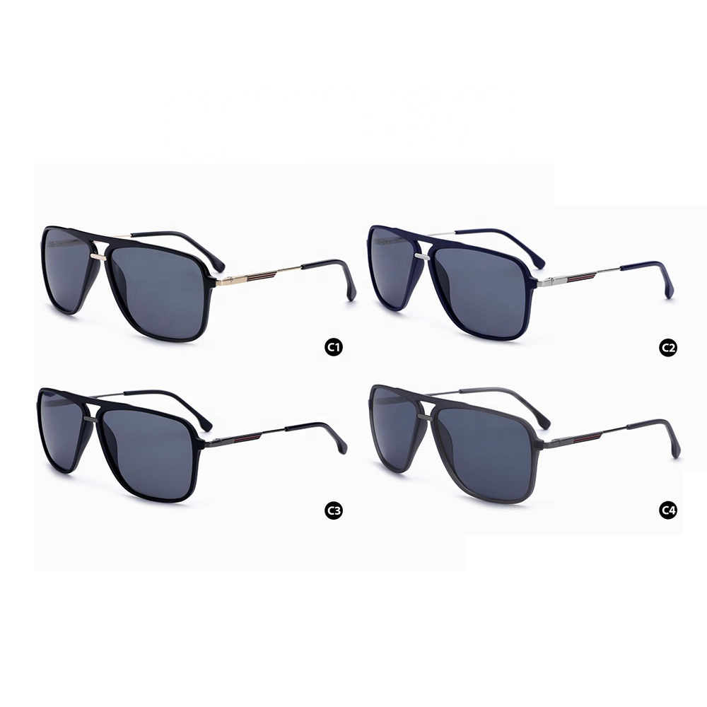 Wholesale Classic Trendy Ultra Slim Dual Bridge Aviation Sunglasses Polarized Blue Black Metal Frame Supper Light Weight for Men