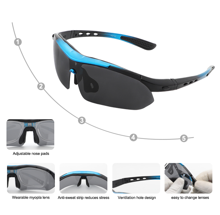 Wholesale Custom Logo 5 Lenses Sports Sunglasses Polarized Windproof Cycling Glasses for Baseball Fishing Eyewear Factory OEM