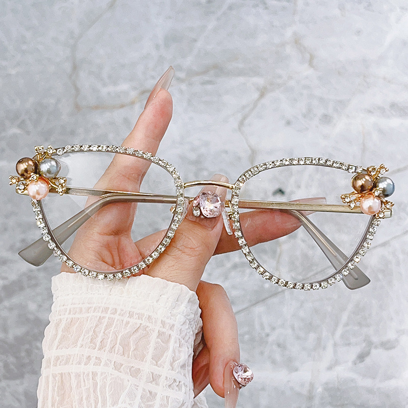 XY81049 Custom Women Anti Blue Light Glasses Manufacturer Cat Eye Blue Ray Blocking Metal Eyewear With Rhinestone