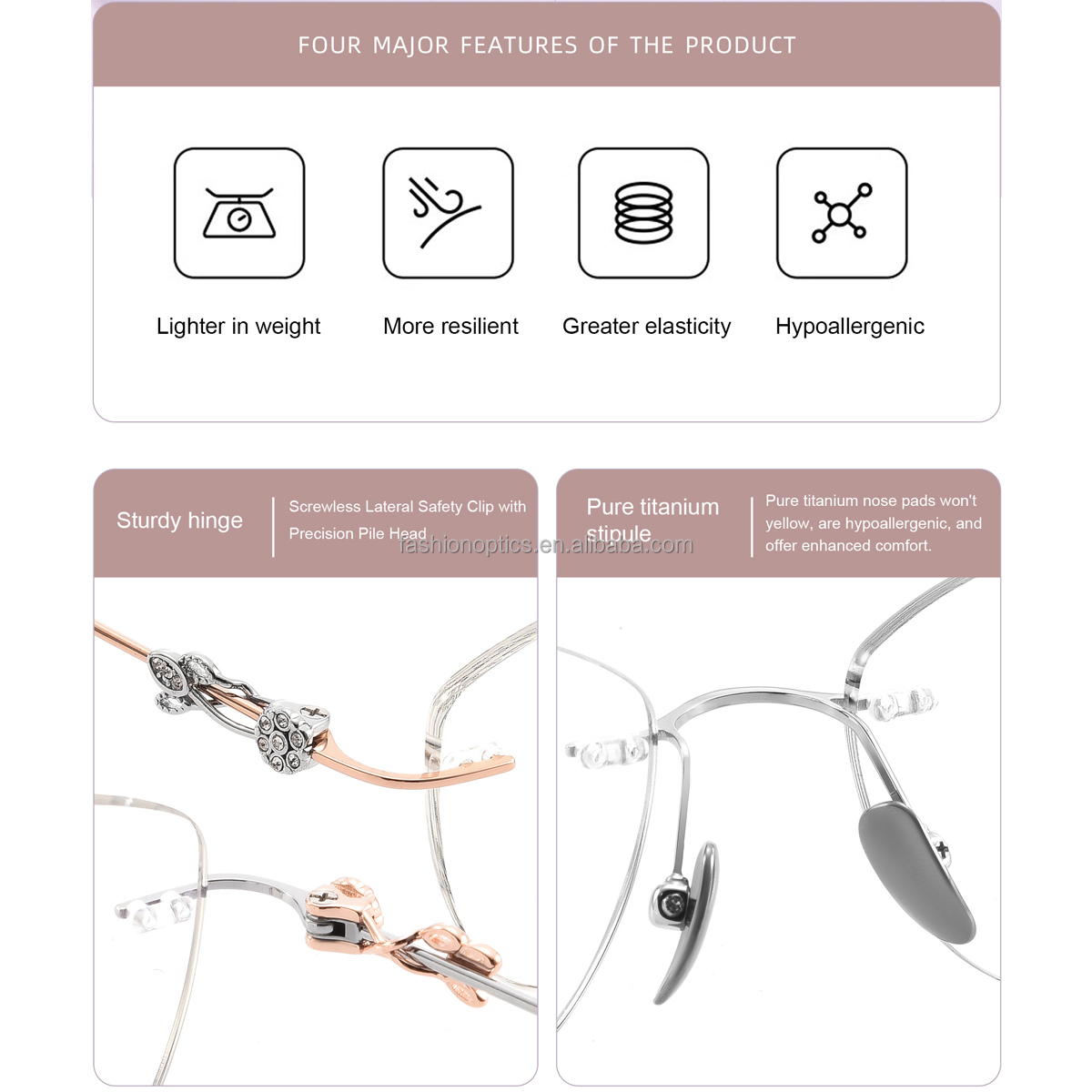 Factory Wholesaler Pure Titanium Anti-Blue Light UV400 Certified High Quality Rimless Unisex Glasses Frame with Glasses Case