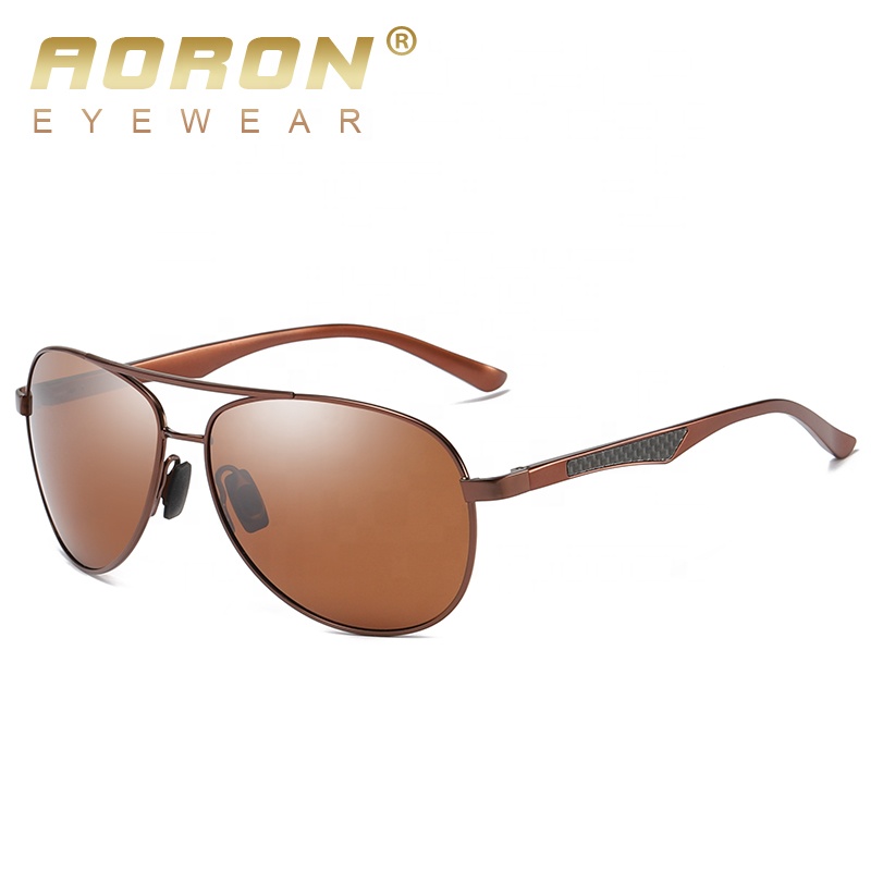 Aoron A554 Hot Sell Fashion Vintage Polarized Pilot Sunglasses Metal Sun Glasses Men Wholesale Fishing Driving Brown Sunshade