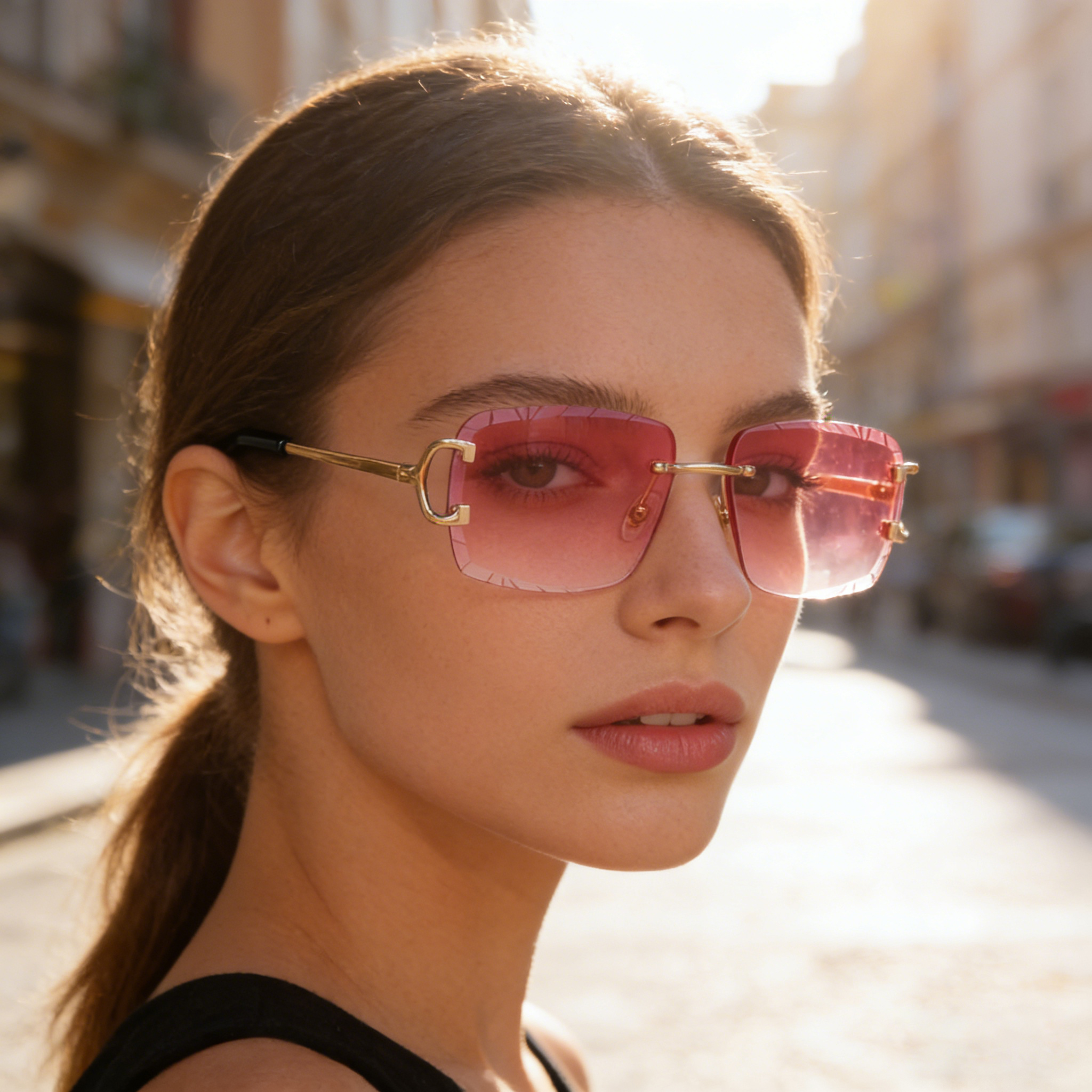 OEM ODM Mental Luxury Men's Rimless Sunglasses Fashion Colorful Square Polarized Lenses Wholesale UV400 Eyeglasses Unisex