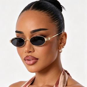 Custom Logo Low MOQ Metal Oval Sunglasses Vintage Retro Small Frame Sun Glasses Fashion Unisex Wholesale Bulk UV400