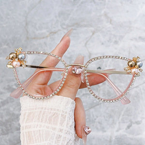 XY81049 Custom Women Anti Blue Light Glasses Cat Eye Blue Ray Blocking Metal Eyewear