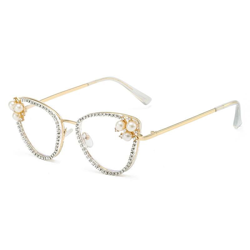 XY81049 Custom Women Anti Blue Light Glasses Manufacturer Cat Eye Blue Ray Blocking Metal Eyewear With Rhinestone