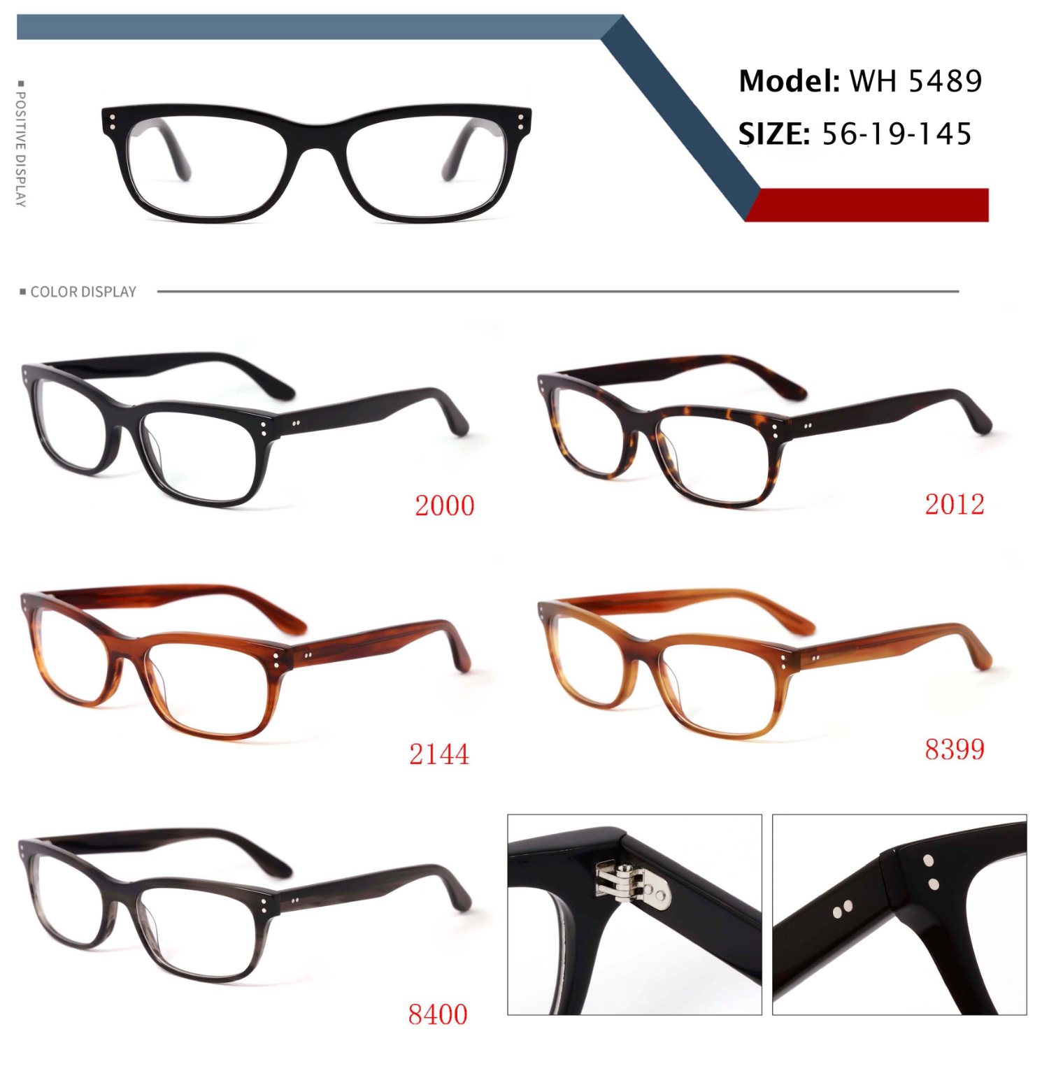 Acetate Optical Frame Rectangular Eyeglasses Frame Imported Acetate Daily Use Multi Color Custom Logo OEM ODM Wholesale