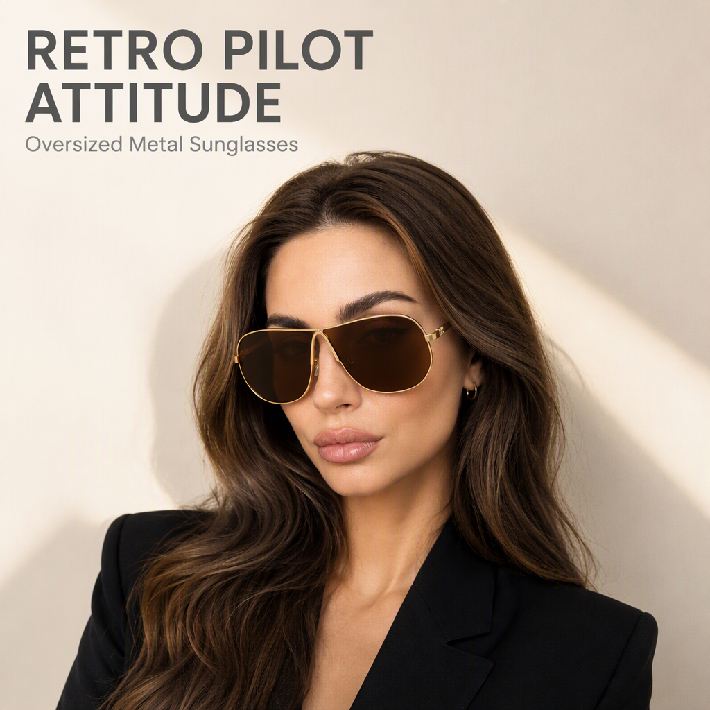 Retro 70s Pilot Teardrop Shield Wrap Around Oversized Metal UV400 Polarized Luxury Driving Sunglasses Men Glasses Sunglasses