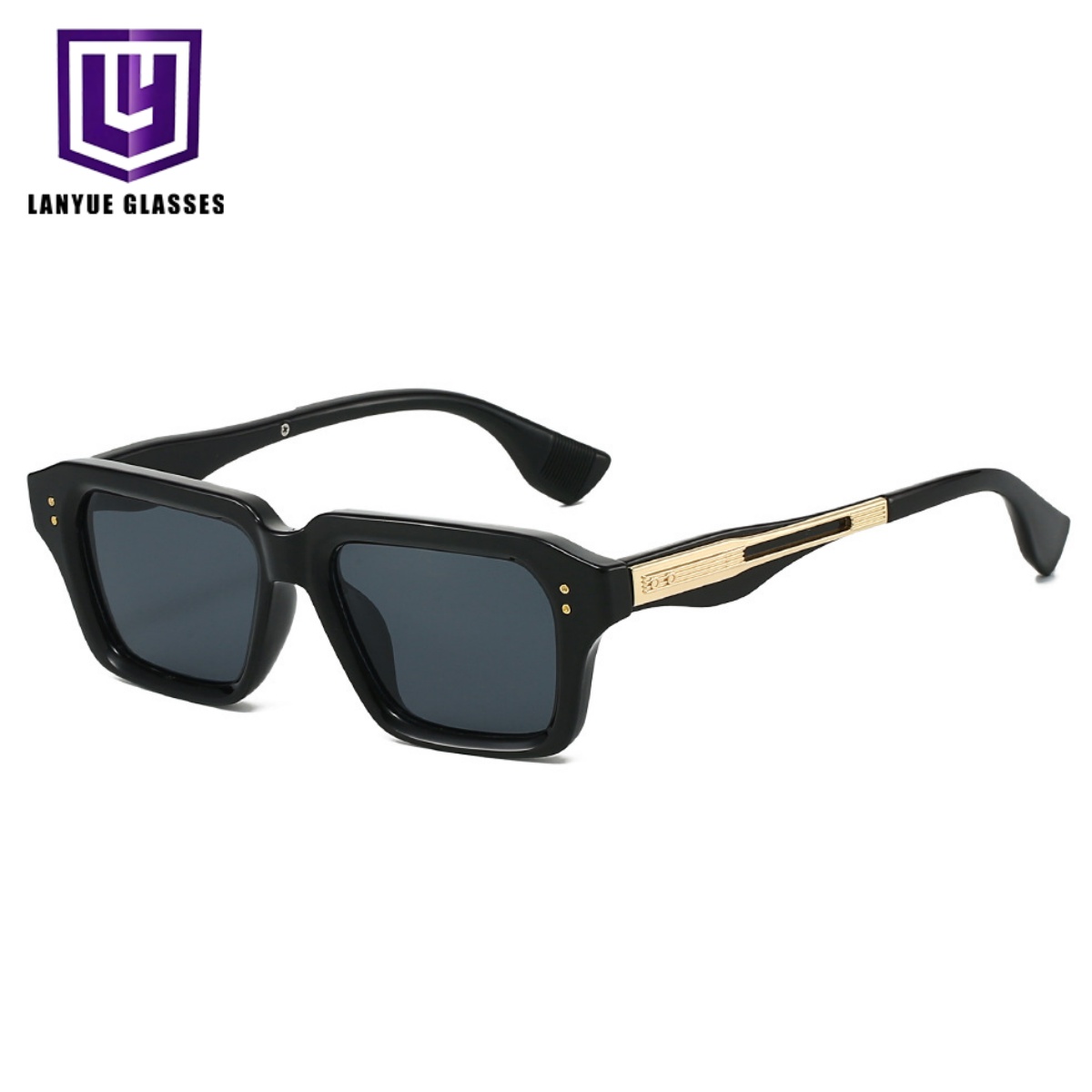 Vintage Classic Retro Square Rectangular Acetate Thick Frame Metal Decoration Rivets UV400 Driving Fashion Luxury Men Sunglasses