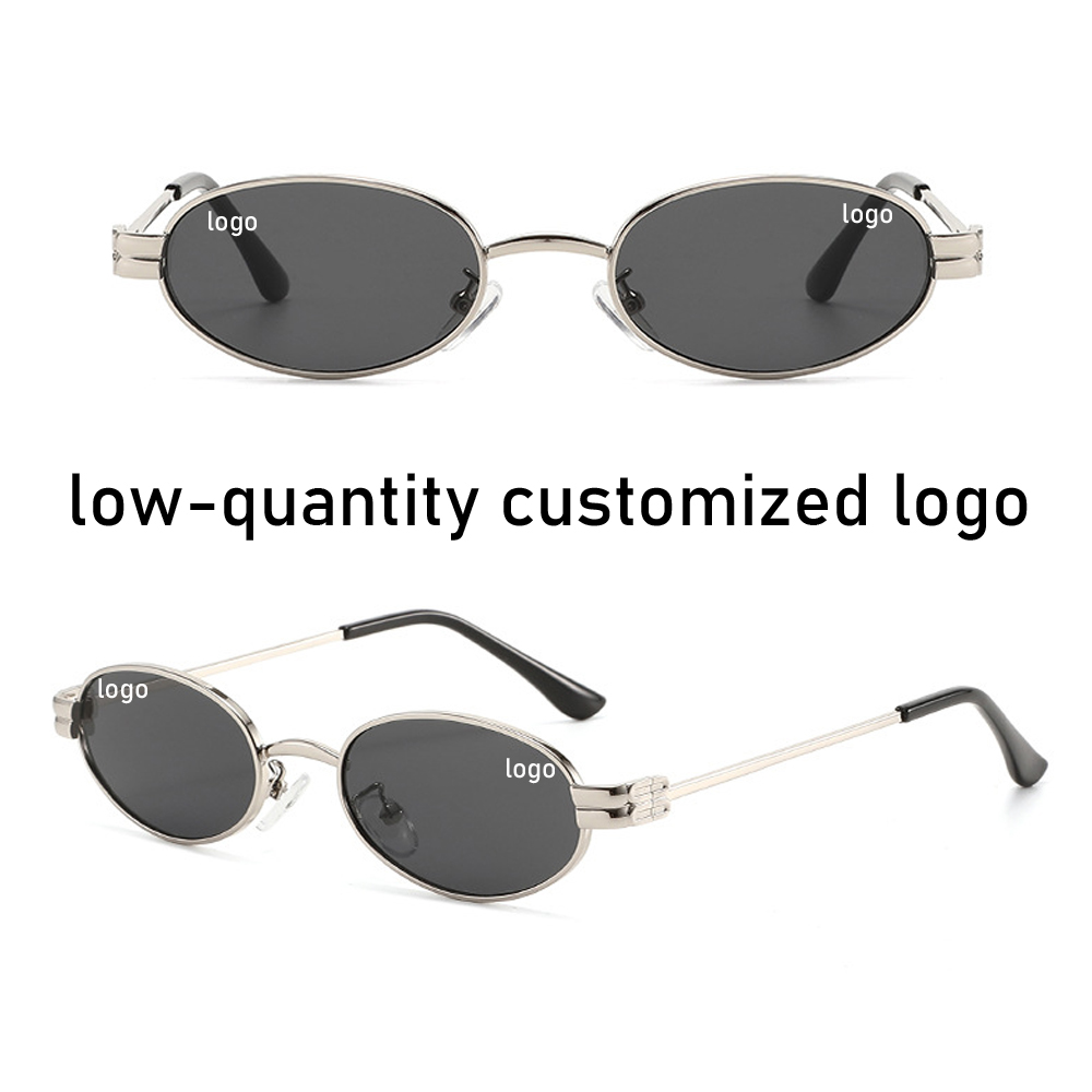 Custom Logo Low MOQ Metal Oval Sunglasses Vintage Retro Small Frame Sun Glasses Fashion Unisex Wholesale Bulk UV400