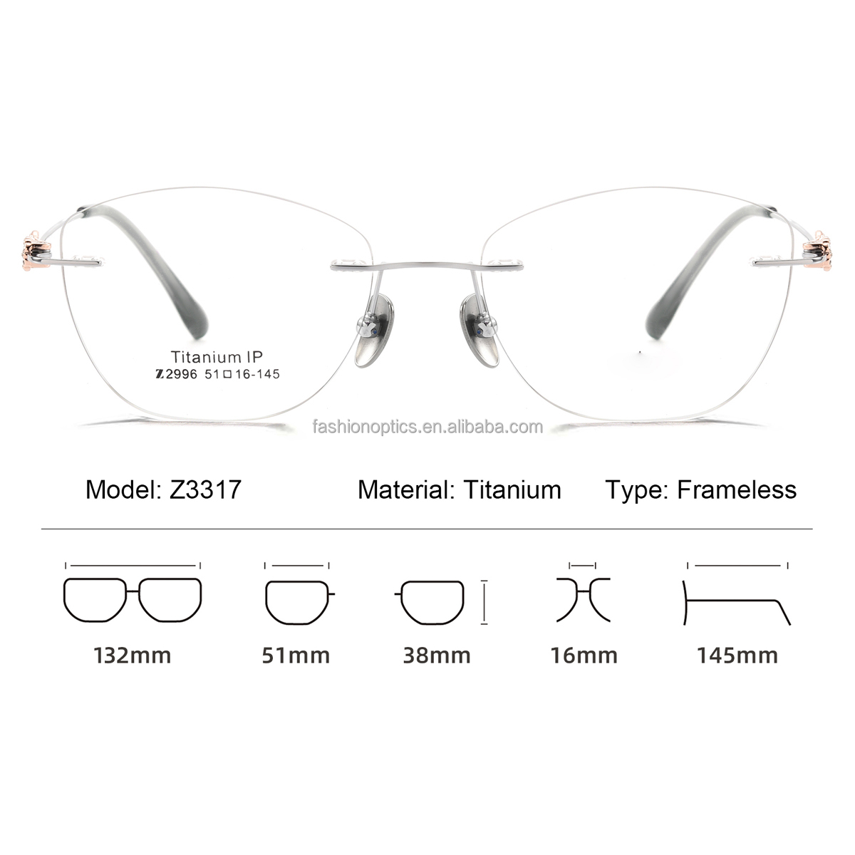 Factory Wholesaler Pure Titanium Anti-Blue Light UV400 Certified High Quality Rimless Unisex Glasses Frame with Glasses Case