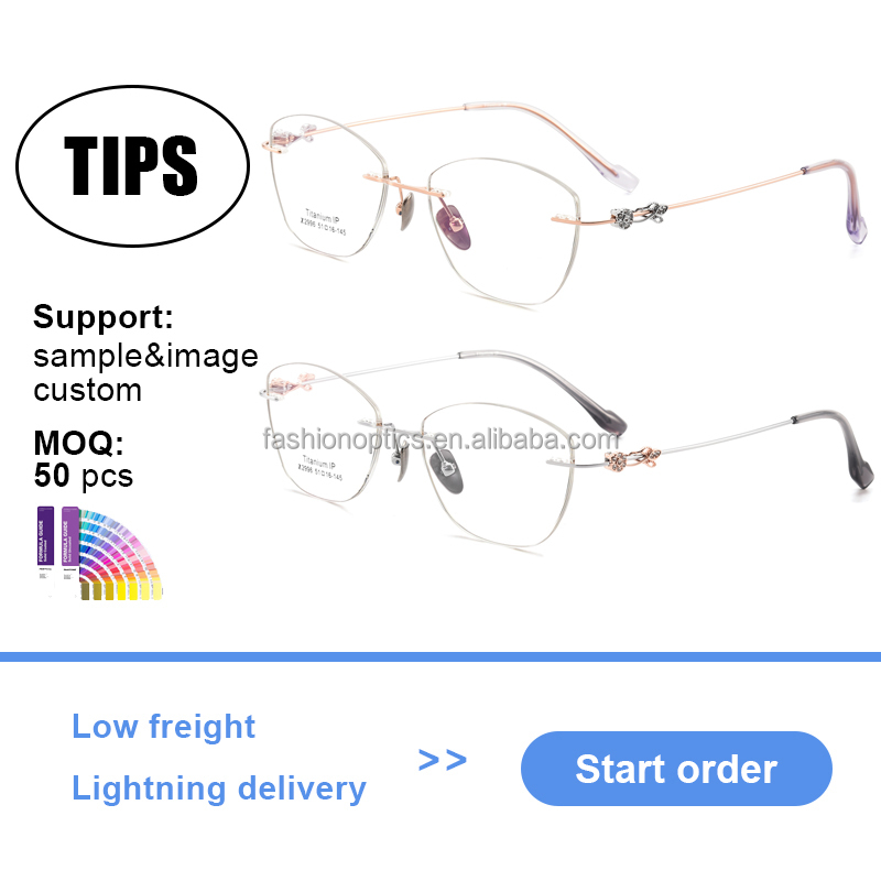 Factory Wholesaler Pure Titanium Anti-Blue Light UV400 Certified High Quality Rimless Unisex Glasses Frame with Glasses Case
