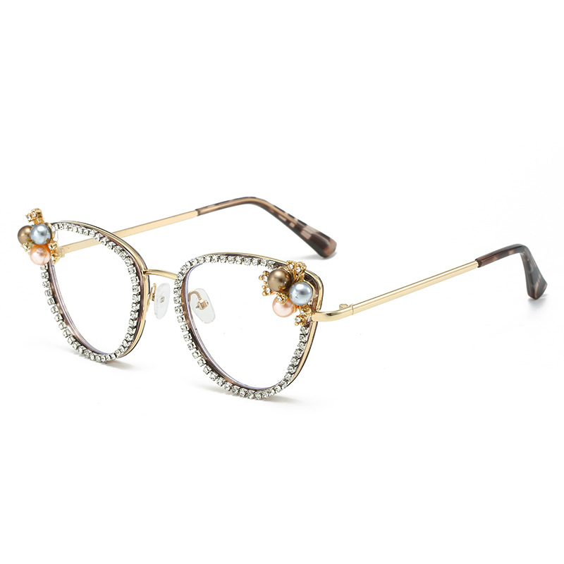 XY81049 Custom Women Anti Blue Light Glasses Manufacturer Cat Eye Blue Ray Blocking Metal Eyewear With Rhinestone