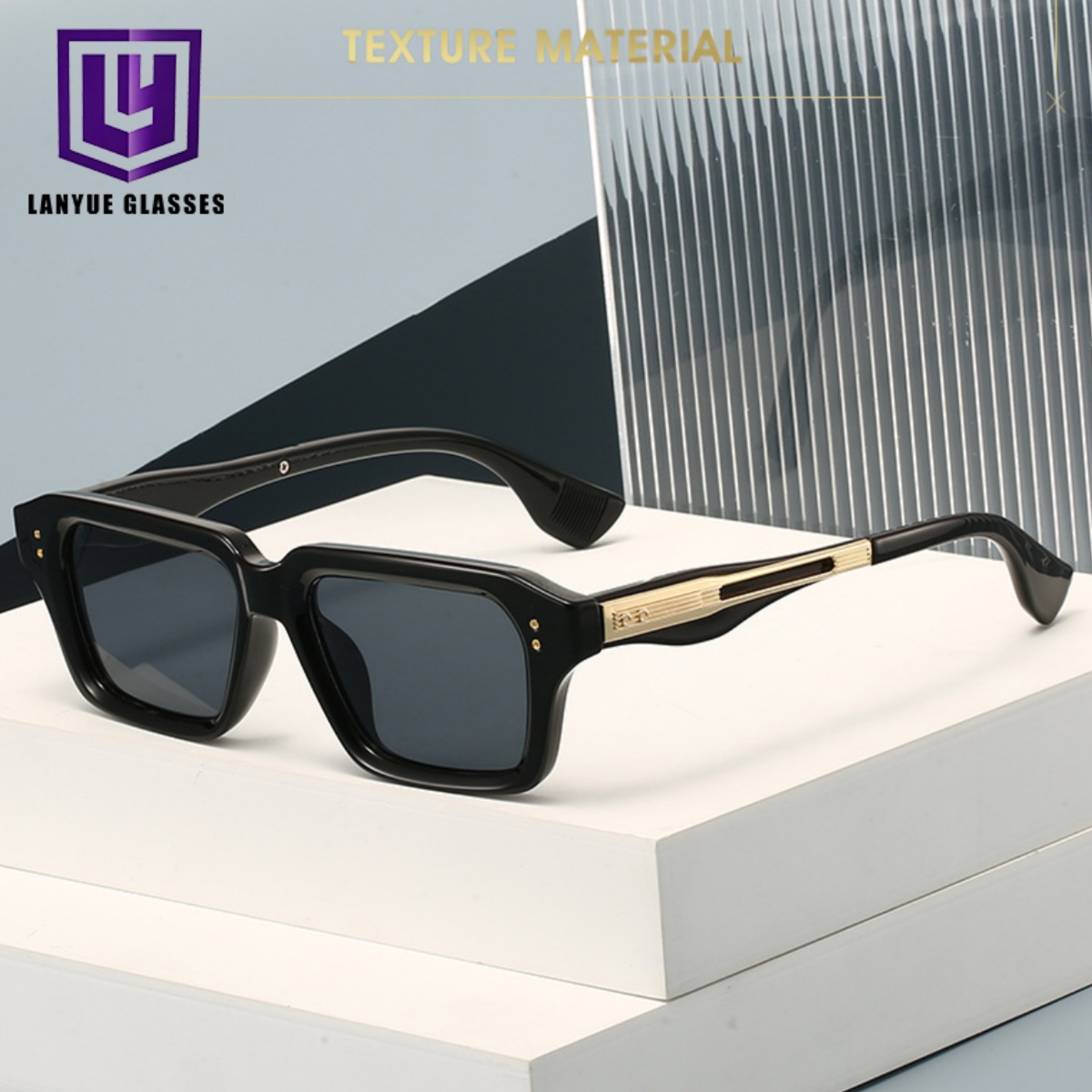 Vintage Classic Retro Square Rectangular Acetate Thick Frame Metal Decoration Rivets UV400 Driving Fashion Luxury Men Sunglasses