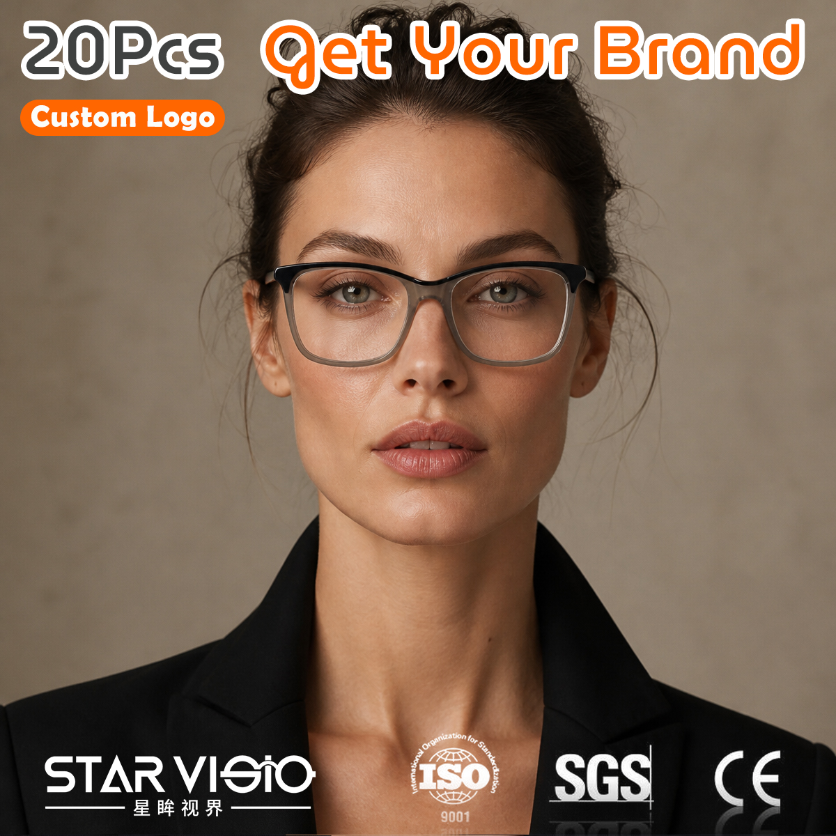 Fashion Gray Black Acetate Two-tone Square Eyeglass Frames Optical Frames Browlin Modern Unisex Eyewear Wholesale OEM LOGO