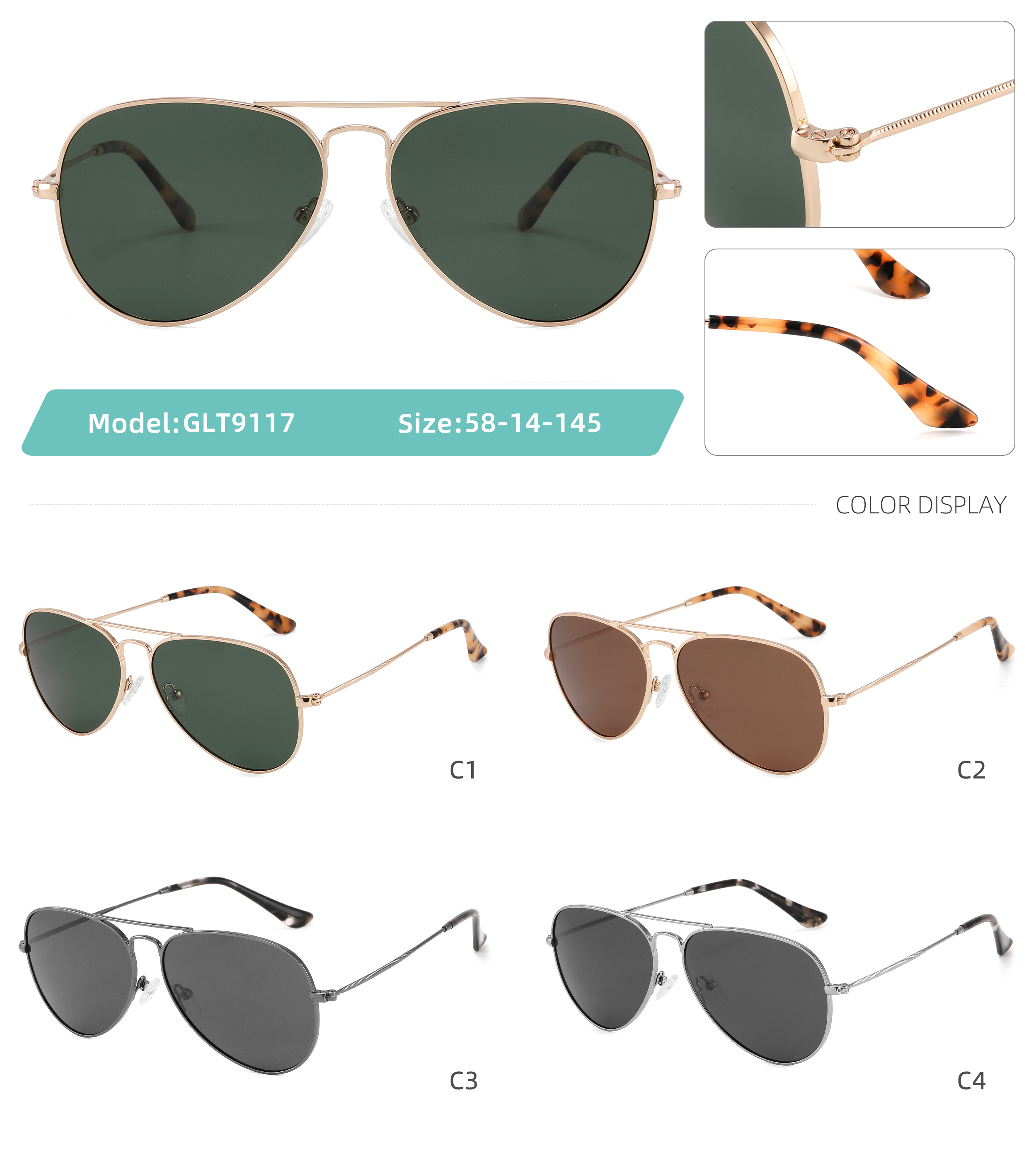 Wholesale Custom Unisex Designer Pilot Metal Sunglasses Wholesale Promotion UV400 Optical Lenses Fashionable Sun Glasses Shades